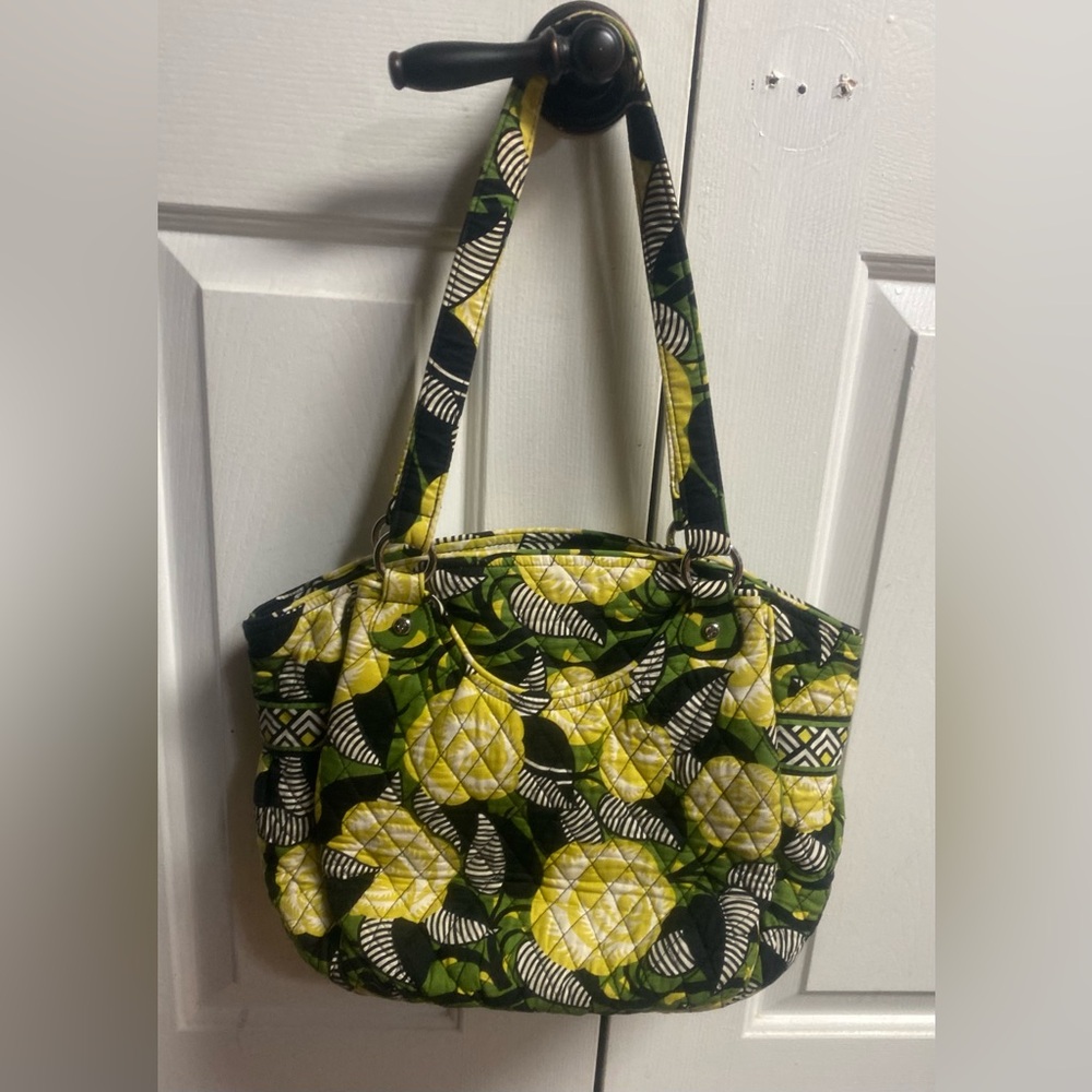 Vera Bradley Quilted Tote - La Neon Rose Black and Yellow Floral